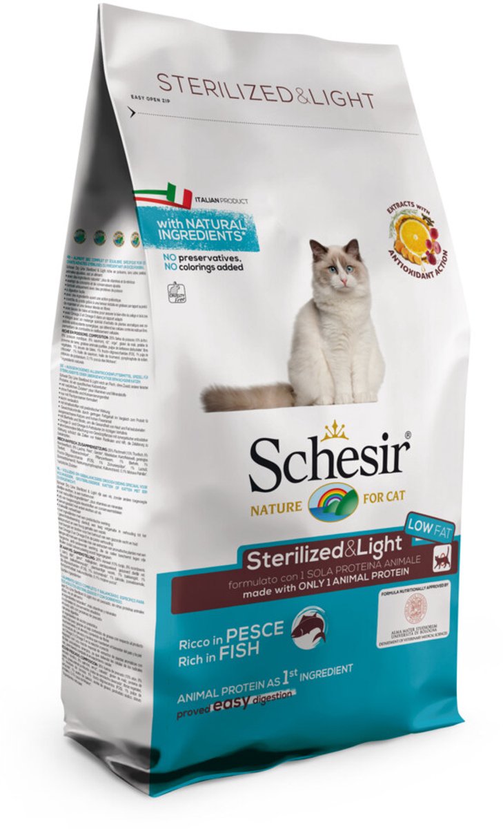 6x Schesir Kat Dry Sterilized Vis 1,5 kg