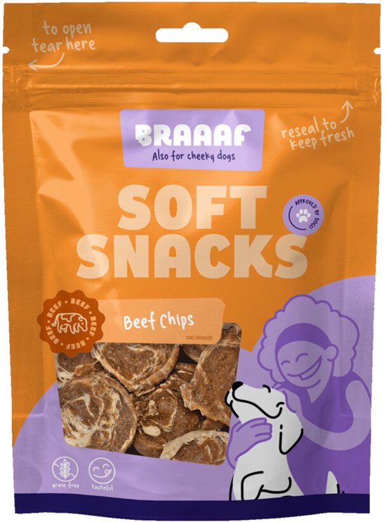 Braaaf Chips Hondensnack Rund Steak met Vis - 10 x 85 gr - Voordeelverpakking
