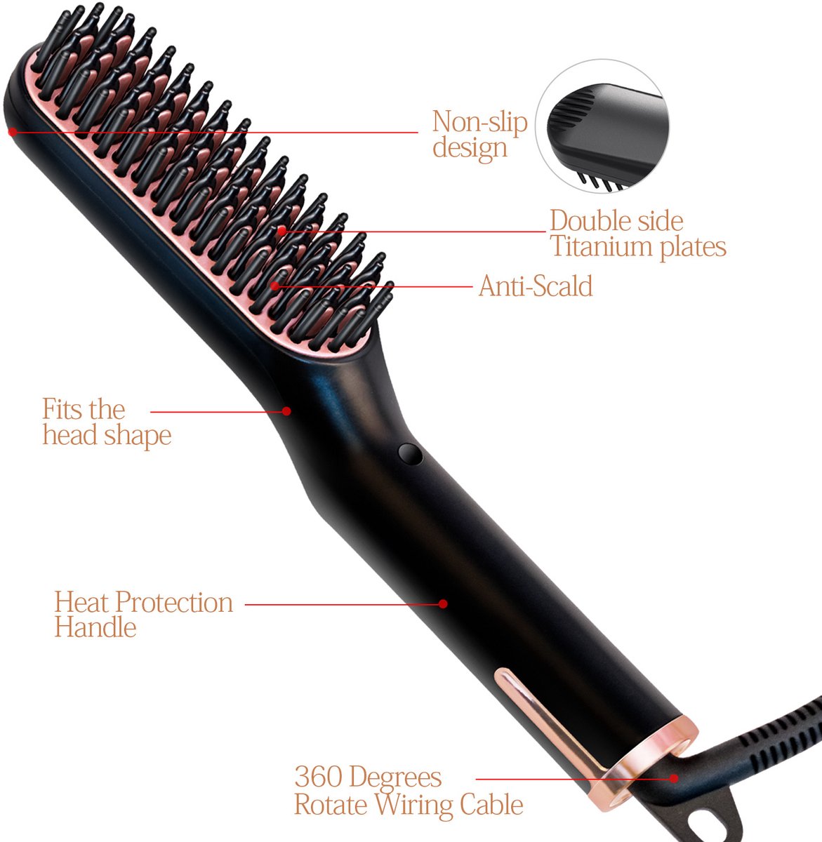 Haarborstel voor dames: Negatieve ionen 3-in-1 krul- en stijlborstel, keramische hete kam voor haarstyling, Multifunctionele stijl- en krulfunctie