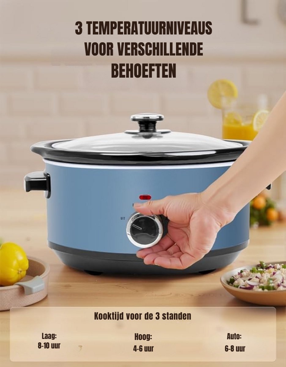 Afbeelding 3 van SCH® Slowcooker met timer - Slowcooker - Crockpot - Blauw - ‎24cm x 31cm x 18cm