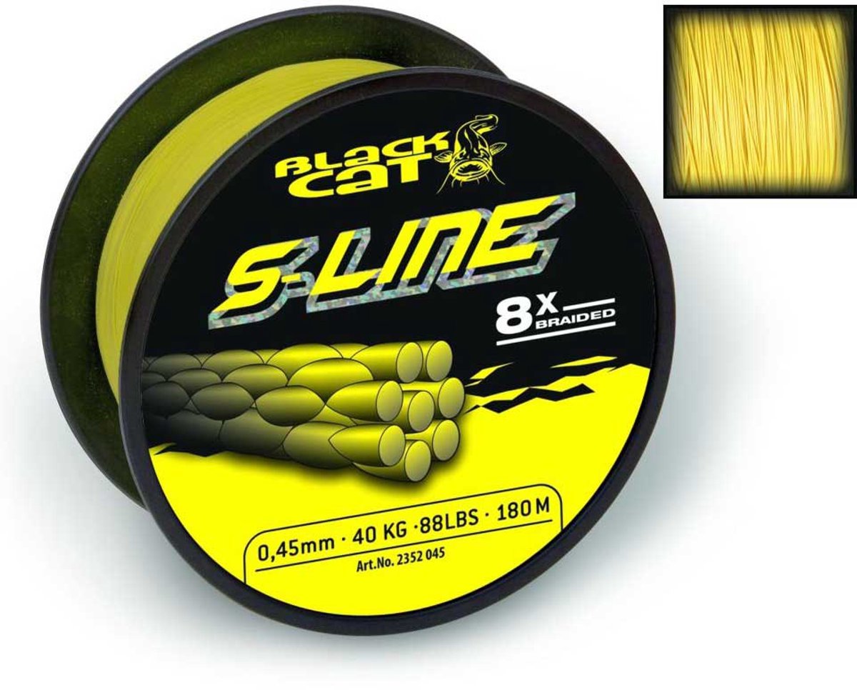 Black Cat Gevlochten Lijn S-Line Braided Yellow - Maat : 0.45mm - 50 kilo - 180m