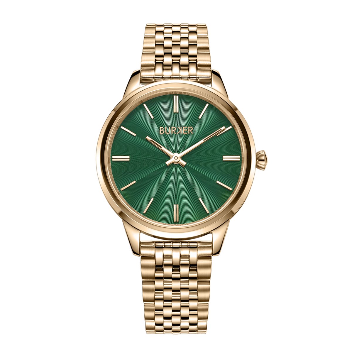 BURKER Emily Horloge Dames - Rond - Goud Groen - Schakelband - 36 mm