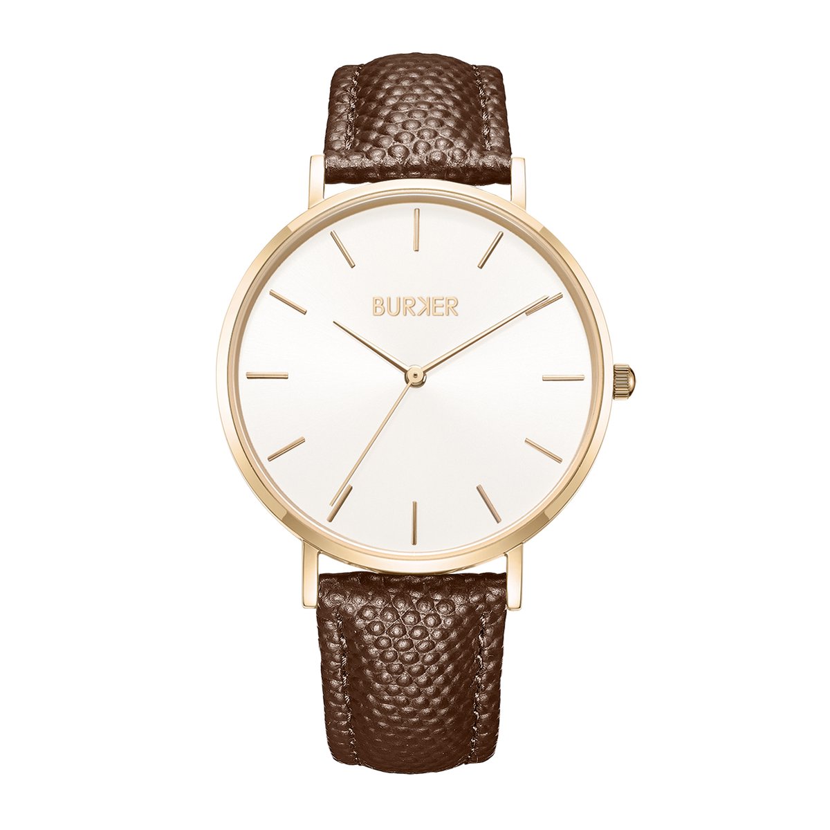 BURKER Ruby Horloge Dames - Rond - Goud Bruin - Leren Band - 38 mm