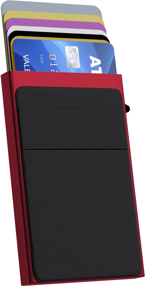 Nuvance Pasjeshouder Uitschuifbaar - Rfid Bescherming - Pasjeshouders voor Mannen en Vrouwen - Creditcardhouder - Rood/Zwart