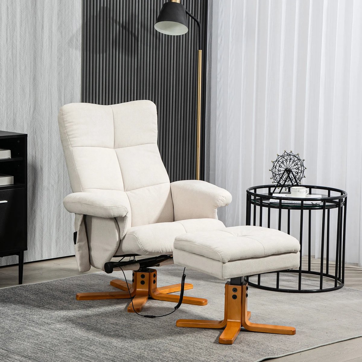 Afbeelding 2 van TRUUSK Relaxstoel Massagestoel Crèmewit 360° Draaibaar