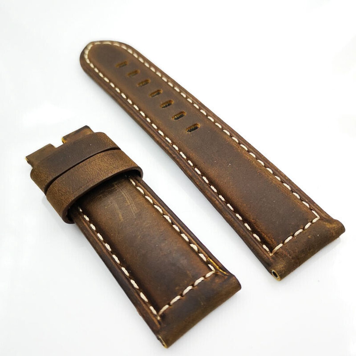 24 mm donkerbruin kalfsleer met 22 mm gesp Geschikt voor PAM PAM111 band donkerbruin