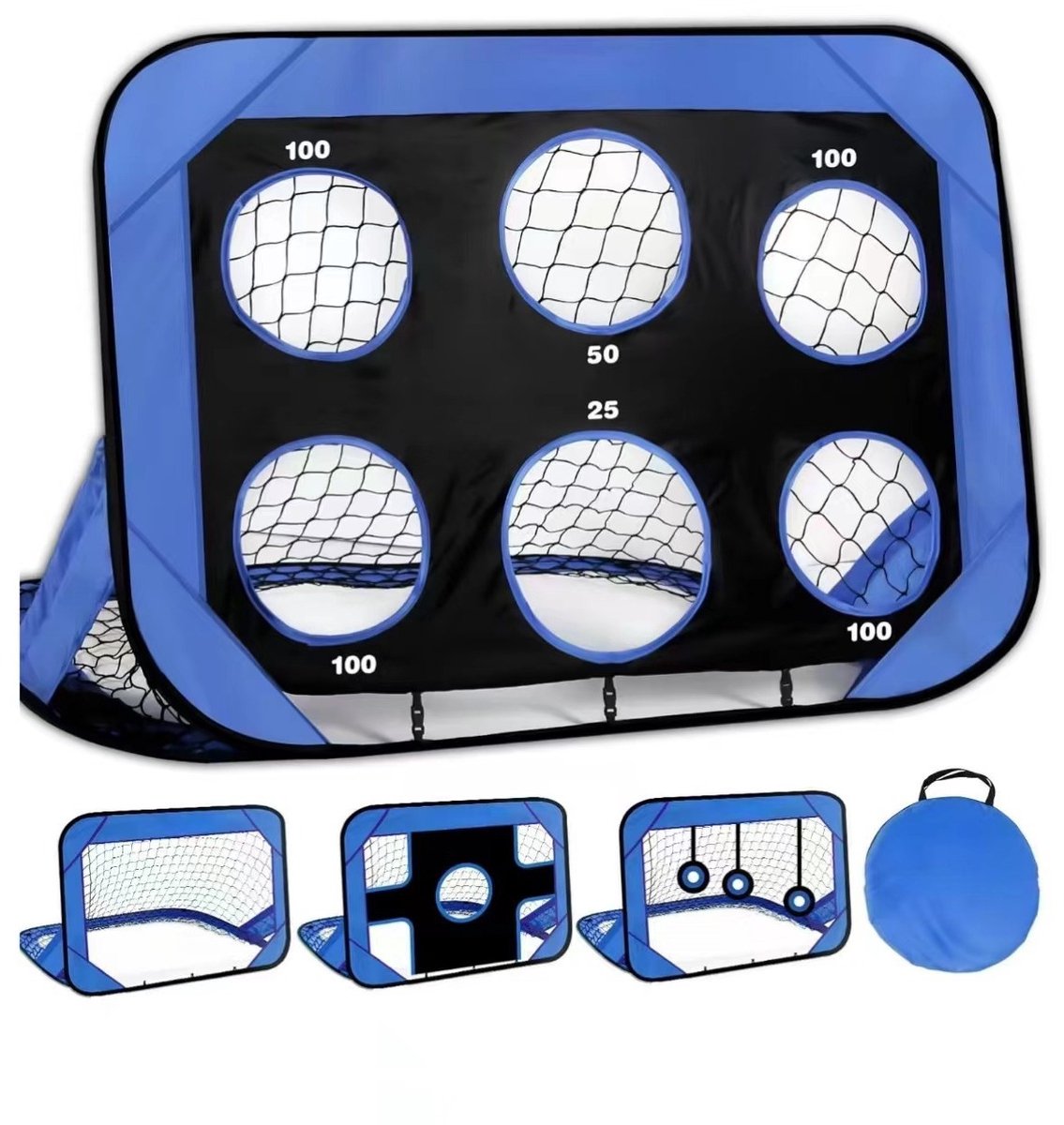 Kindervoetbaldoel Handig afneembaar 4-in-1 voetbaltrainingsnet - Blauw