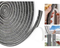 Zelfklevende borstelafdichting - 6 m lang - 9 mm breed x 15 mm diep - Voor ramen en deuren, tochtstrips, gevelbekleding, borstelafdichting - Insectenwerend - Grijs