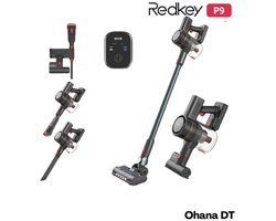Redkey P9 - Draadloze Stofzuiger Zonder Zak - Snoerloze Stofzuiger - Steelstofzuiger - 8 Functies - 30000pA - Dubbele HEPA Filtratie