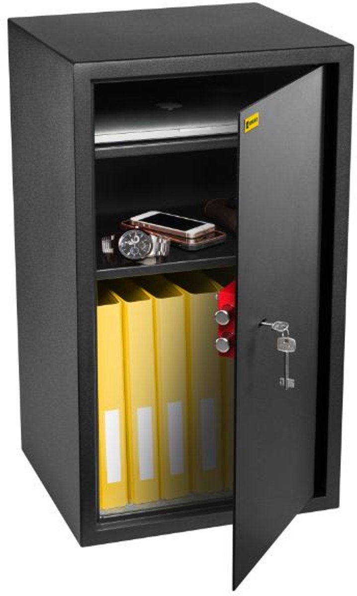 HomeSafe HV70K kluis - zwart - 1 stuk - met 2 mm stalen wanden en 4 mm stalen deur met hoge kwaliteit slot en verstelbare planken