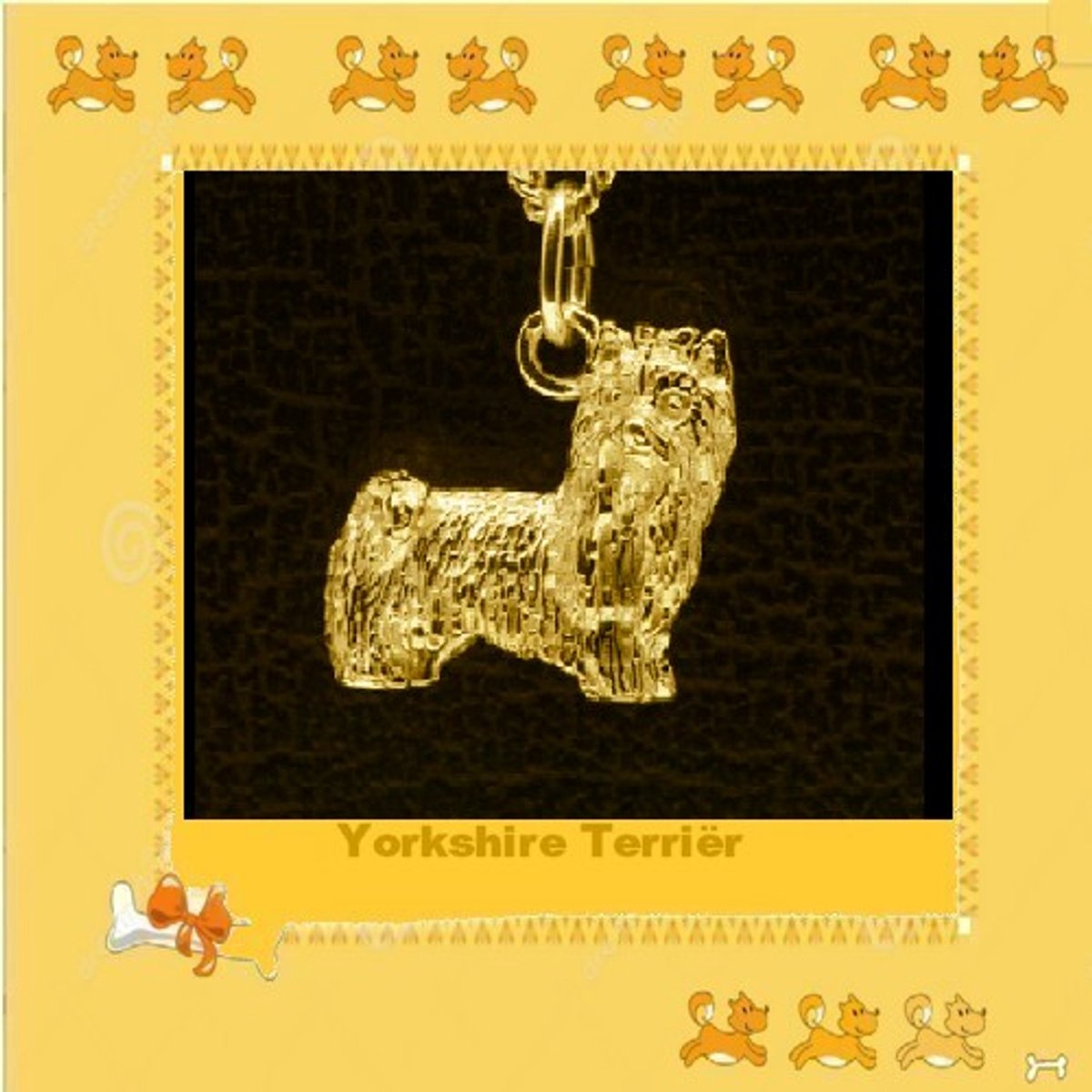 Hetty'S - Goldplated zilveren - Yorkshire terriër hanger met collier (45-50 cm) – Maat 16-18 mm