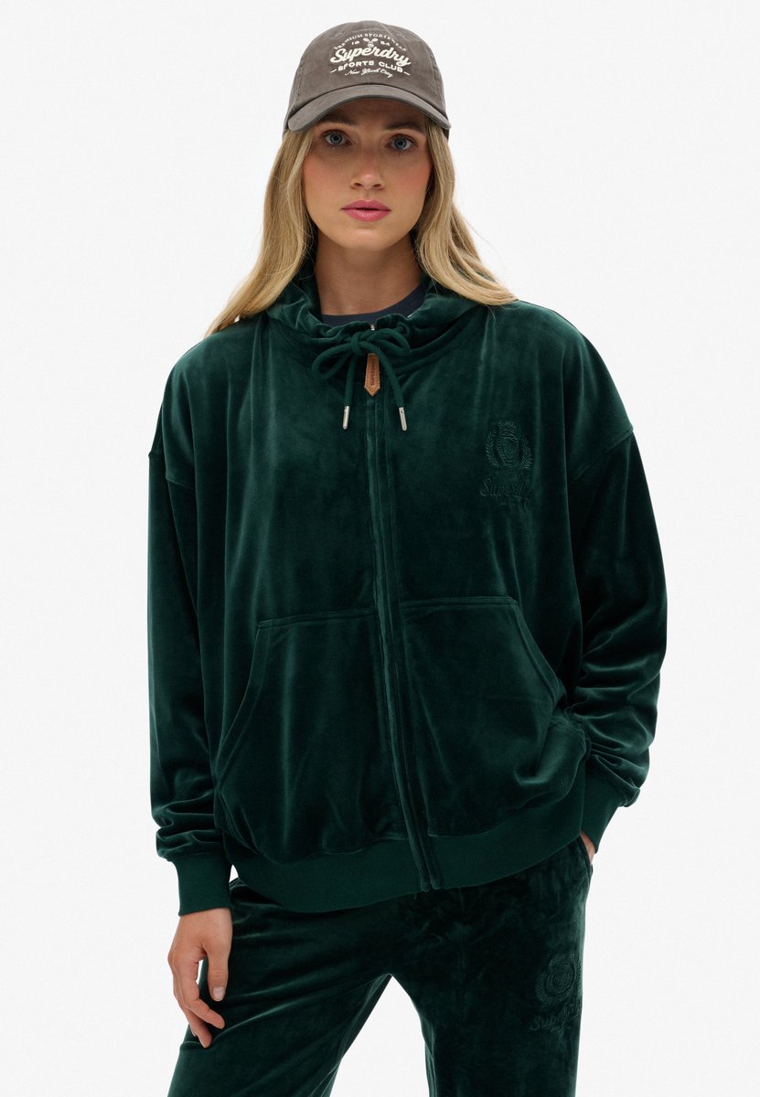 Superdry Country Club Velour Zip Hoodie Dames Hoodies Groen