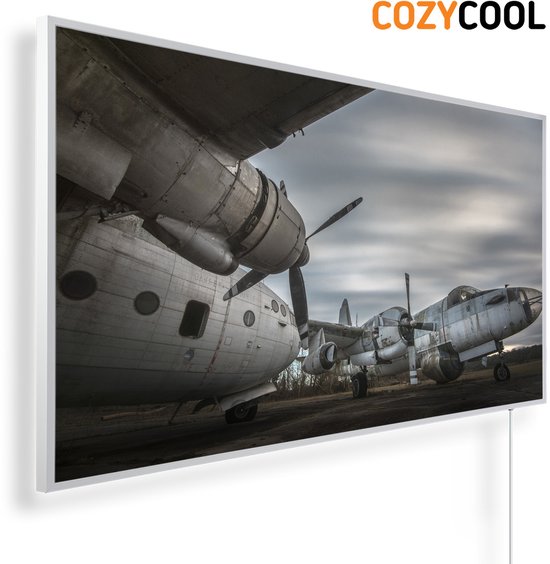 Infraroodpaneel met afbeelding | Verlaten vliegtuigen | 1200 Watt | Witte lijst | Infrarood verwarmingspaneel | Infrarood paneel | Infrarood verwarming