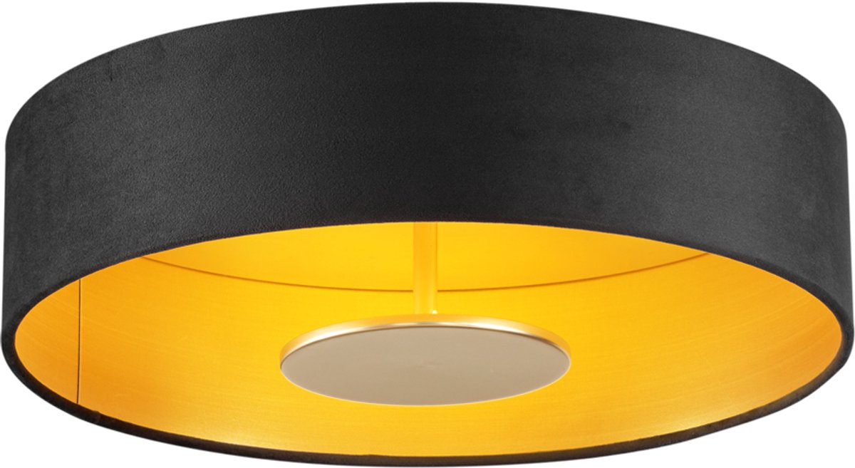 QAZQA bredow - Moderne LED Plafondlamp - 1 lichts - Ø 40 cm - Zwart Goud - Woonkamer | Sla