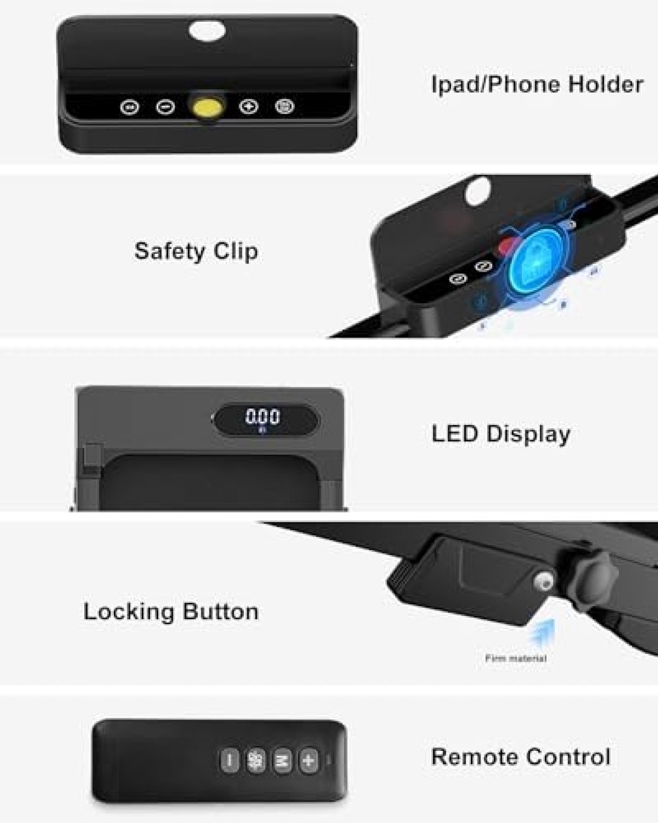 Afbeelding 3 van Inklapbare Loopband Voor Thuis - 4-in-1 Multifunctionele Loopband Met Verstelbare Helling Tot 7%, LED Display, Afstandsbediening en Mobiele Telefoonhouder - Compact Ontwerp Voor Kleine Ruimtes