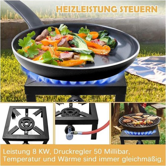 8 KW gasfornuis voor camping en outdoor gebruik - inclusief 1,5 m slang en drukregelaar van Merkloos — afbeelding 5