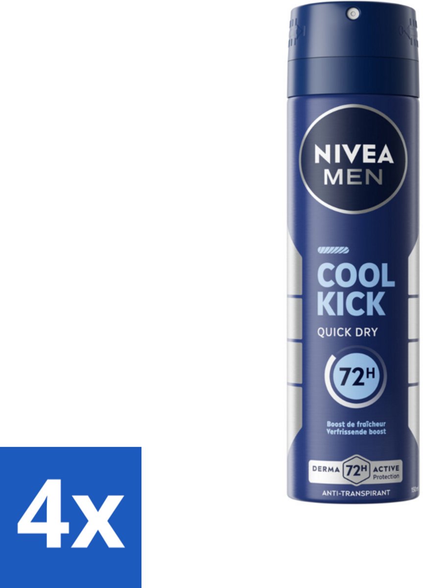 4 x NIVEA Men Deodorant Spray Cool Kick 150 ml - Anti-transpirant - Zweetbestendig - Frisheid - Verkoeling - 48 Uur Bescherming