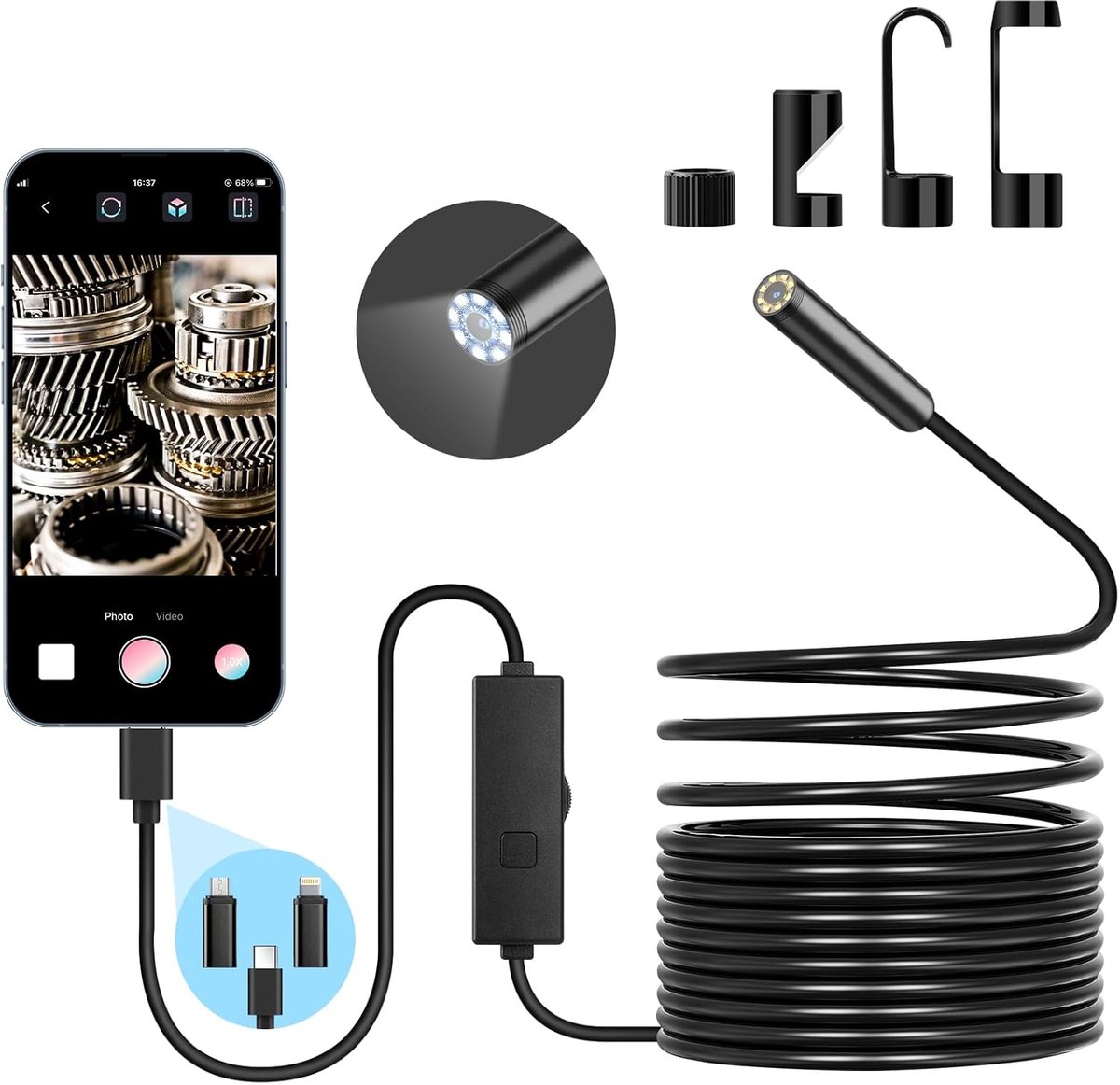 HD Borescope Camera met LED Verlichting en Waterdichte Lens voor Inspectie