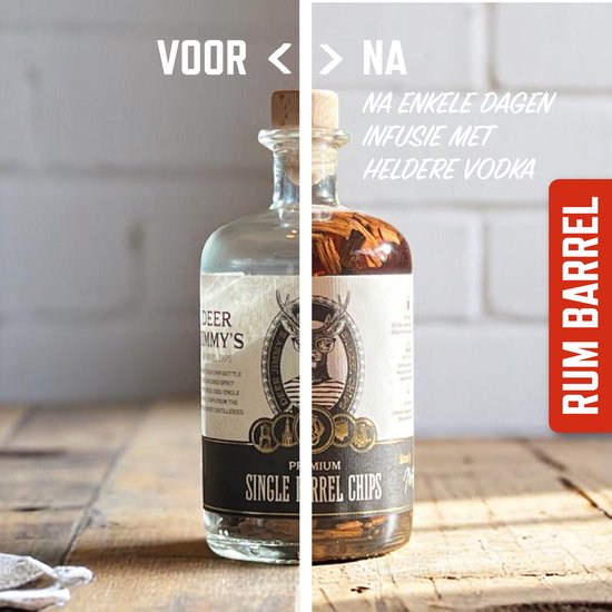 Deer Jimmy’s® Make Your Own Rum / Legendary Drink – Batch 24: Jamaican Rum Barrel Chips – Maak je eigen drank met eiken houtsnippers van een premium Rum vat