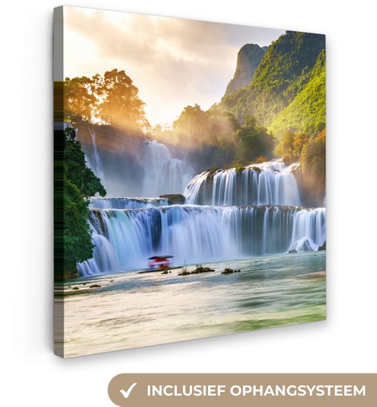 Toile - Cascade - Soleil - Nature - Arbres - Peintures sur toile - Photo sur toile - Peintures sur toile nature - 20x20 cm