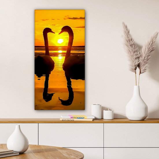 OneMillionCanvasses - Toile - Tableau - Cygne - Coucher de soleil - Water - Vogel - Toile - 40x80 cm - Décoration murale - Intérieur
