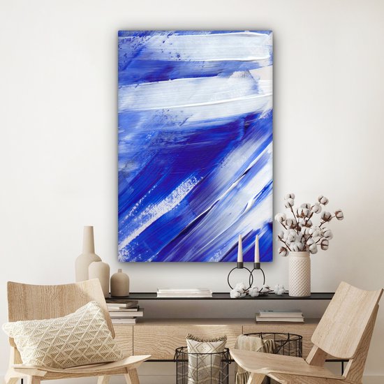 Peinture sur toile - Design - Blauw - 80x120 cm - Décoration murale