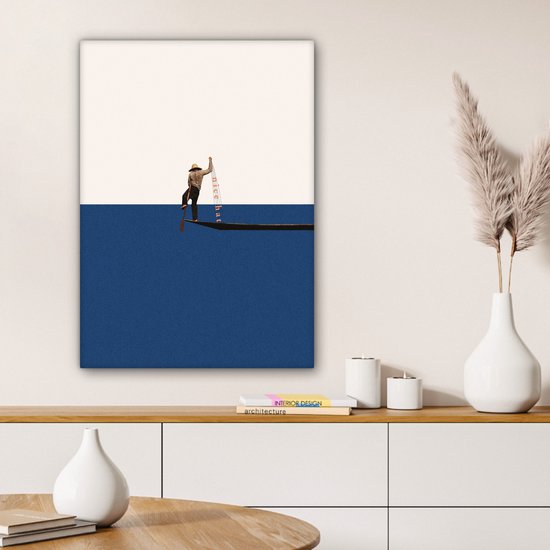 Toile - Abstrait - Bateau - Mer - Texte - Chapeau - Abstrait - 60x80 cm - Canvasdoek - Peinture sur toile