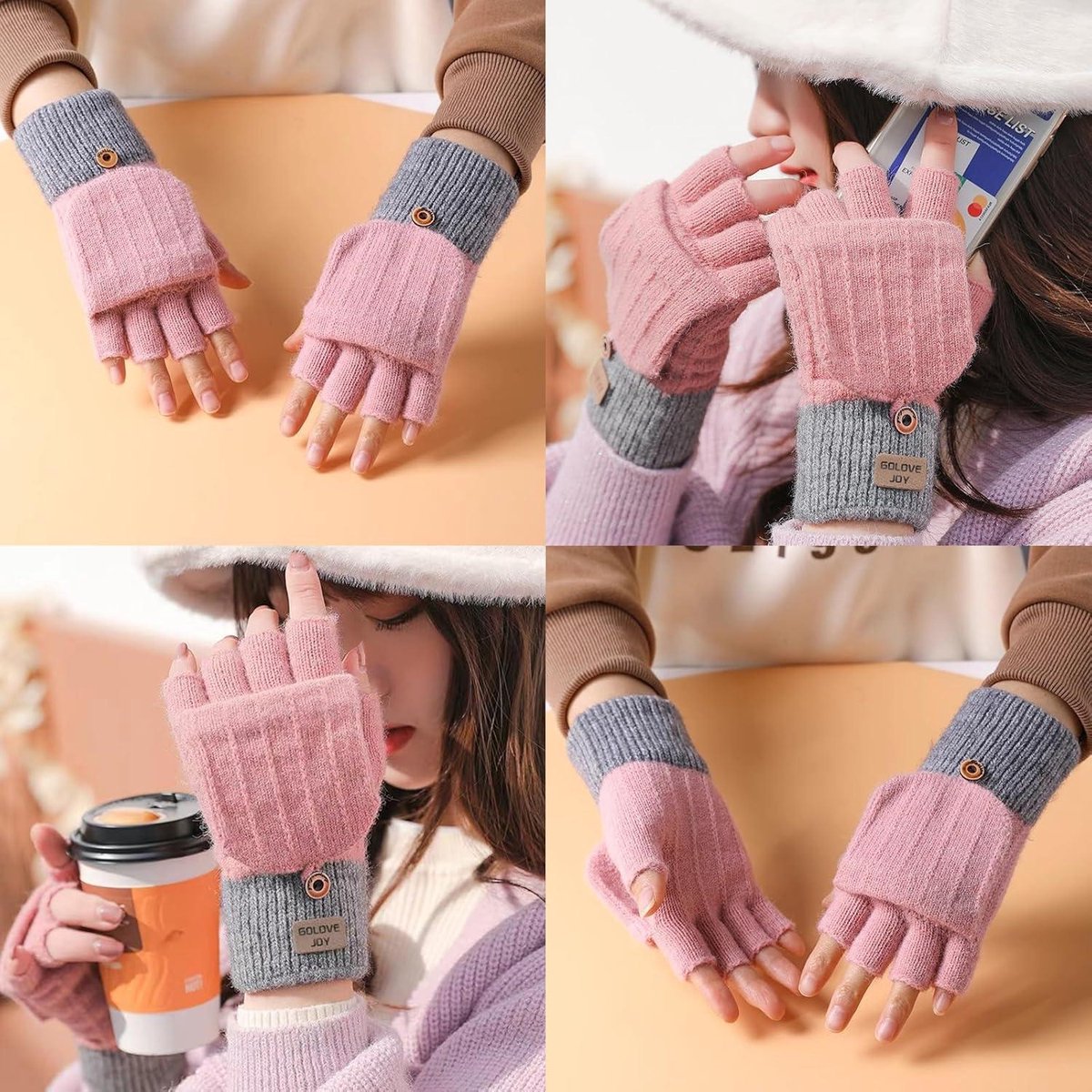 Kiiwah Vingerloze handschoenen voor dames, winter, warme handschoenen met halve vingers, wanten, handschoenen met flip top, touchscreen, fotografie, sporthandschoenen voor dames en heren, zwart, Eén