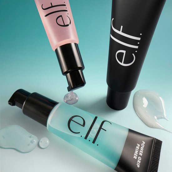 Drie tubes elf Power Grip Primer, twee met roze en blauwe gel, één met zwarte tube.