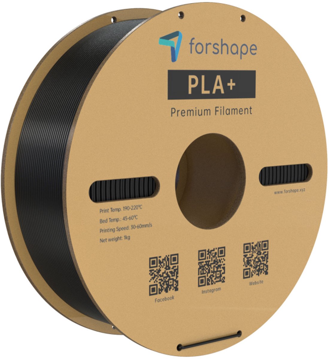 ForShape PLA+ Premium Zwart Filament – 1.75mm – 1KG – Hoge Sterkte & Precisie – 3D Printer Filament