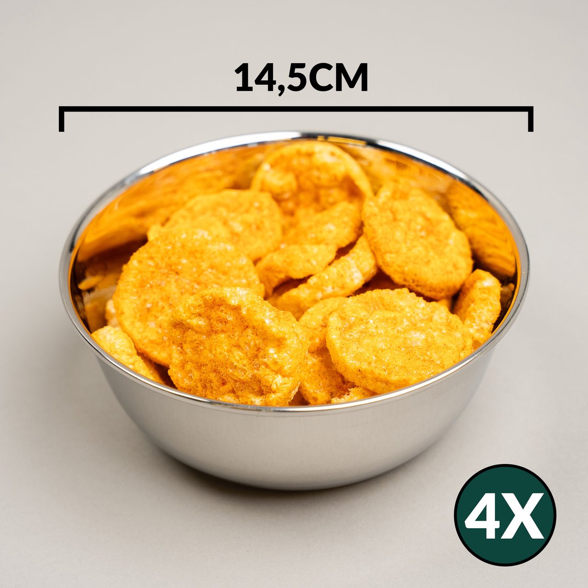RVS Schaaltjes Ø 14,5cm - Set van 4 - fruitbakje - duurzaam - roestvrij staal kommetje