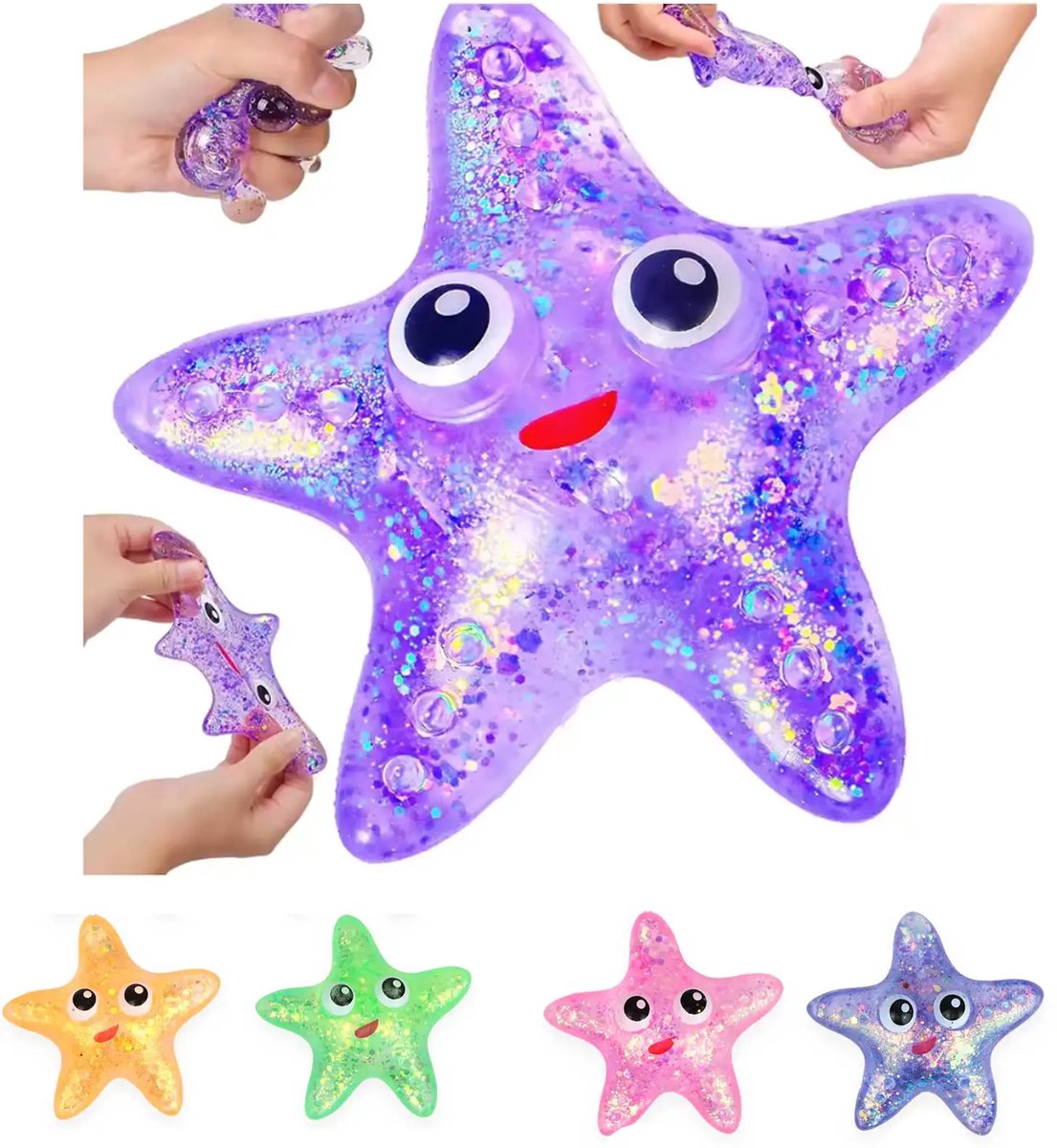 Squishy Zeester Stressbal - 1 exemplaar - Water Glitter Substantie - Fidget Toys Relax - Voor de hand - 10 cm