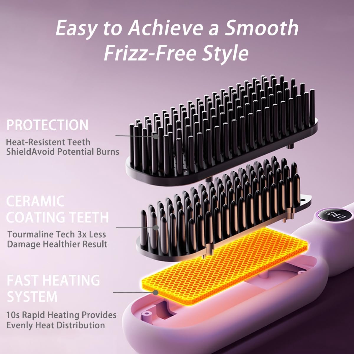 Haarkam 5-Snelheden Temperatuurkam met Snelle Verwarming Paars - afbeelding 2