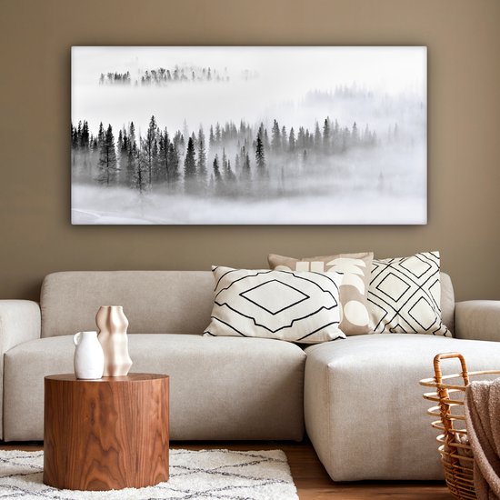 Peinture sur toile - Arbres - Brume - Forêt - Nature - Canvasdoek - 160 x 80 cm - Photo sur toile - Peinture de nature