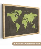 Peintures Toile Wereldkaart - Vert - Vintage - 150x100 cm - Décoration murale