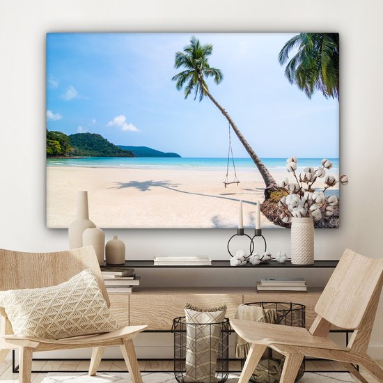 Tableau sur Toile Plage - Palmiers - Balançoire - 120x80 cm - Décoration murale