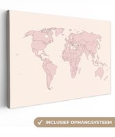 Peintures Toile Wereldkaart - Simple - Rose - 120x80 cm - Décoration murale