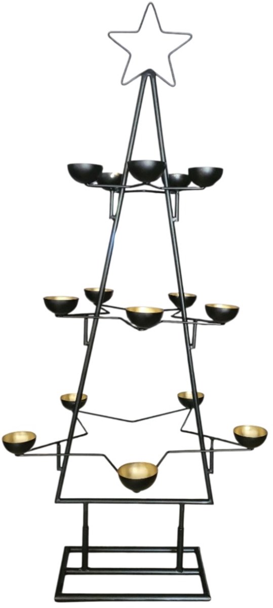 Mica Decorations Kaarsenhouder Ster Boom - L46 x B45 x H102cm - Metaal - Zwart