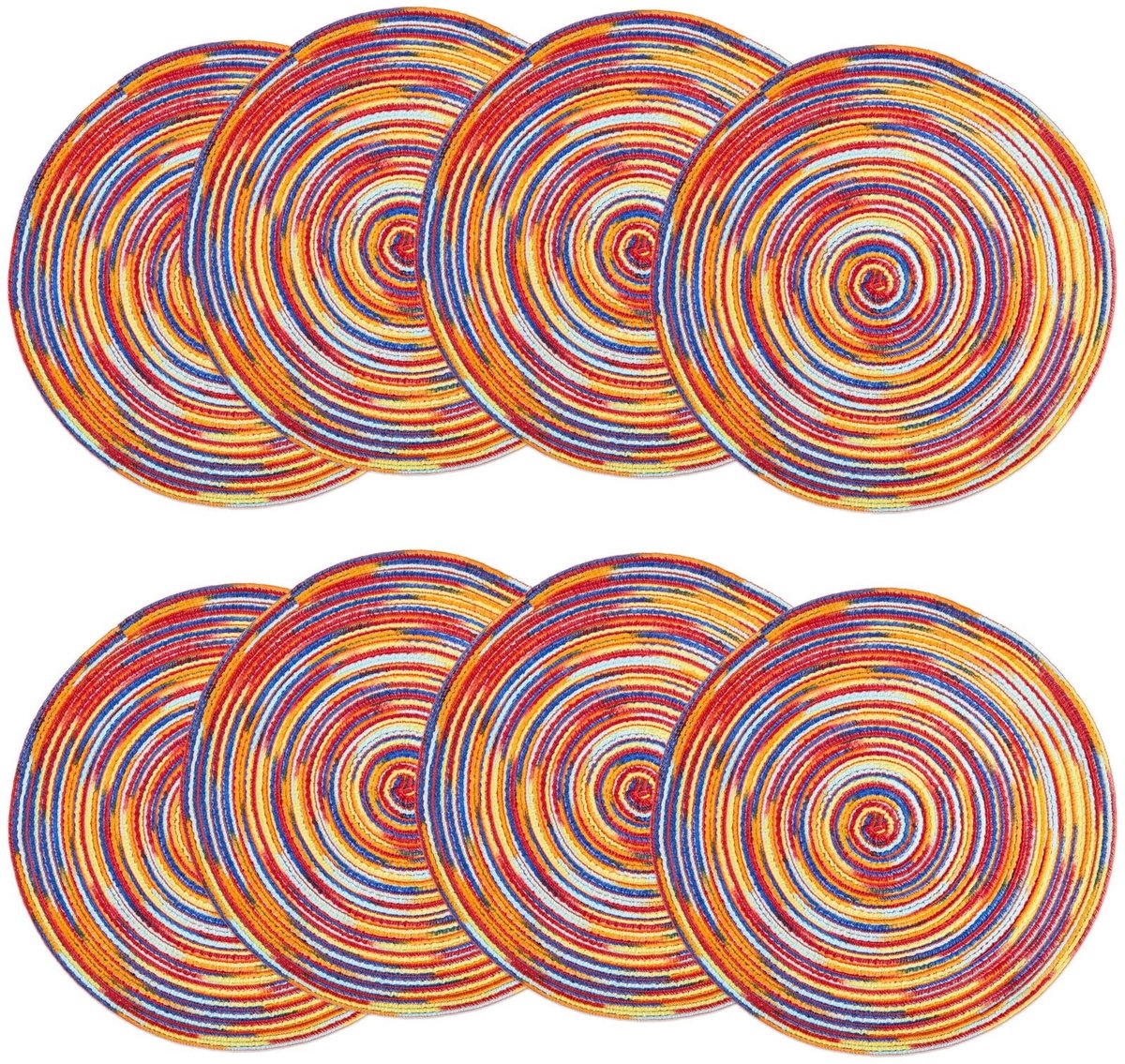 Kleurrijke ronde placemats set van 8, geweven regenboog keukentafelmatten, 15 inch