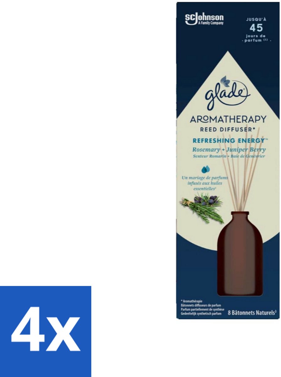 4 x Glade - Geurstokjes Verfrissende Energie - Aromatherapie Geurverspreiding - 80 ml - Geurstokjes - Aromatherapie - Energie - Geur - Verfrissend
