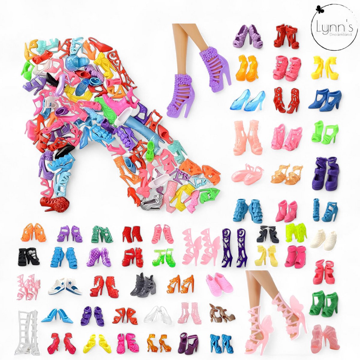 Lynn’s poppenkleertjes - Set ‘Tamara' - Geschikt voor modepop - Set van 5 outfits en 5 paar schoenen - Jurk, broek, top, trui, jas - Cadeauzakje — afbeelding 3