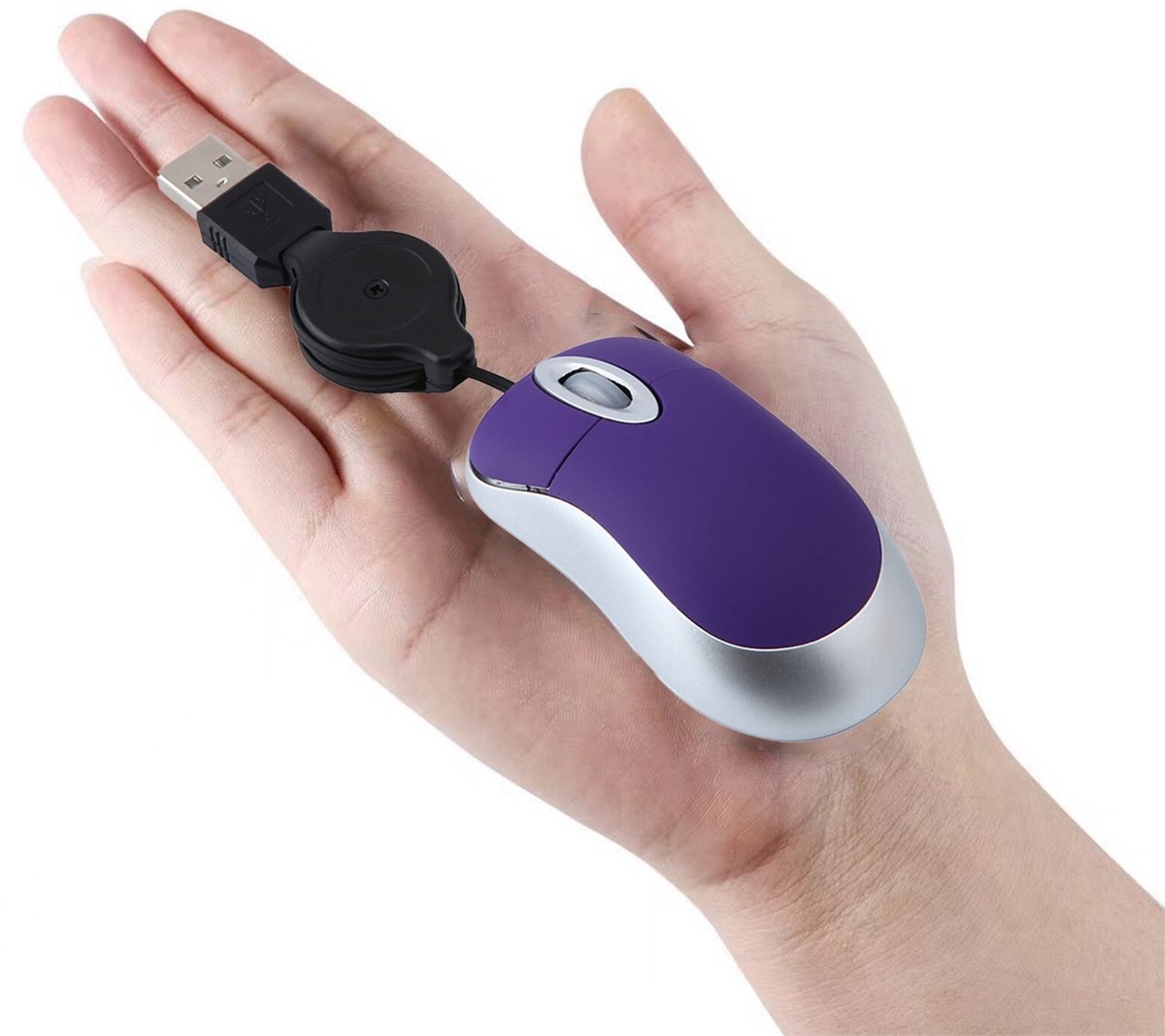 Mini intrekbare USB optische scrollwielmuis voor pc en laptop (paars)