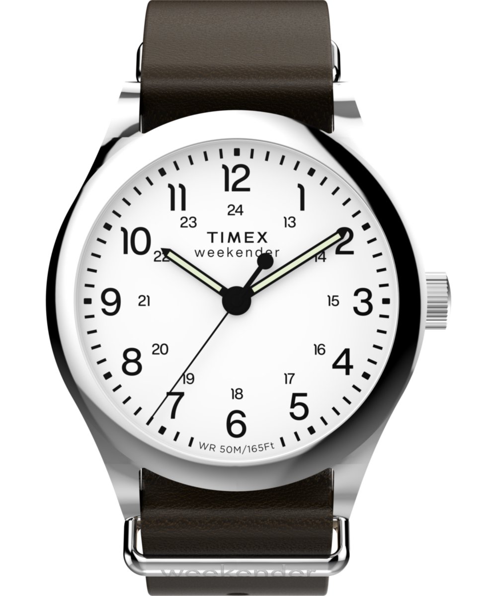 Timex Weekender New England TW2Y35800 Horloge - Leer - Bruin - Ø 39 mm