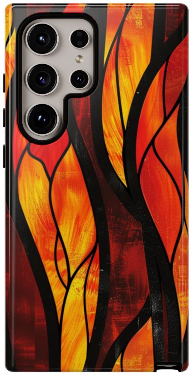 Glas-in-Lood Vlammen Design – Telefoonhoesje Geschikt voor Samsung Galaxy S24 Ultra