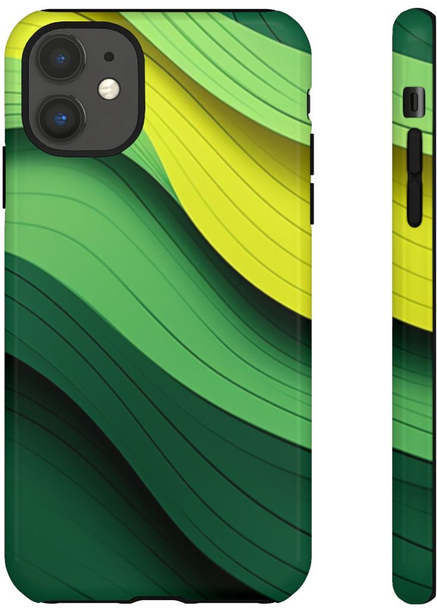 Groen-Geel Golvenpatroon – Telefoonhoesje Geschikt voor iPhone 11