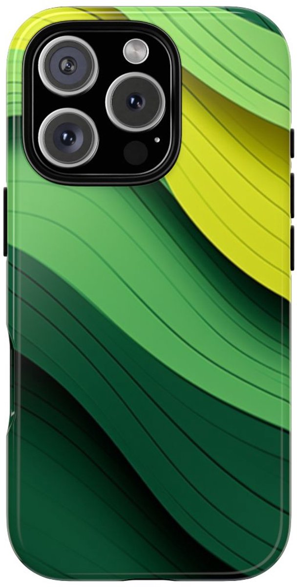 Groen-Geel Golvenpatroon – Telefoonhoesje Geschikt voor iPhone 16 Pro