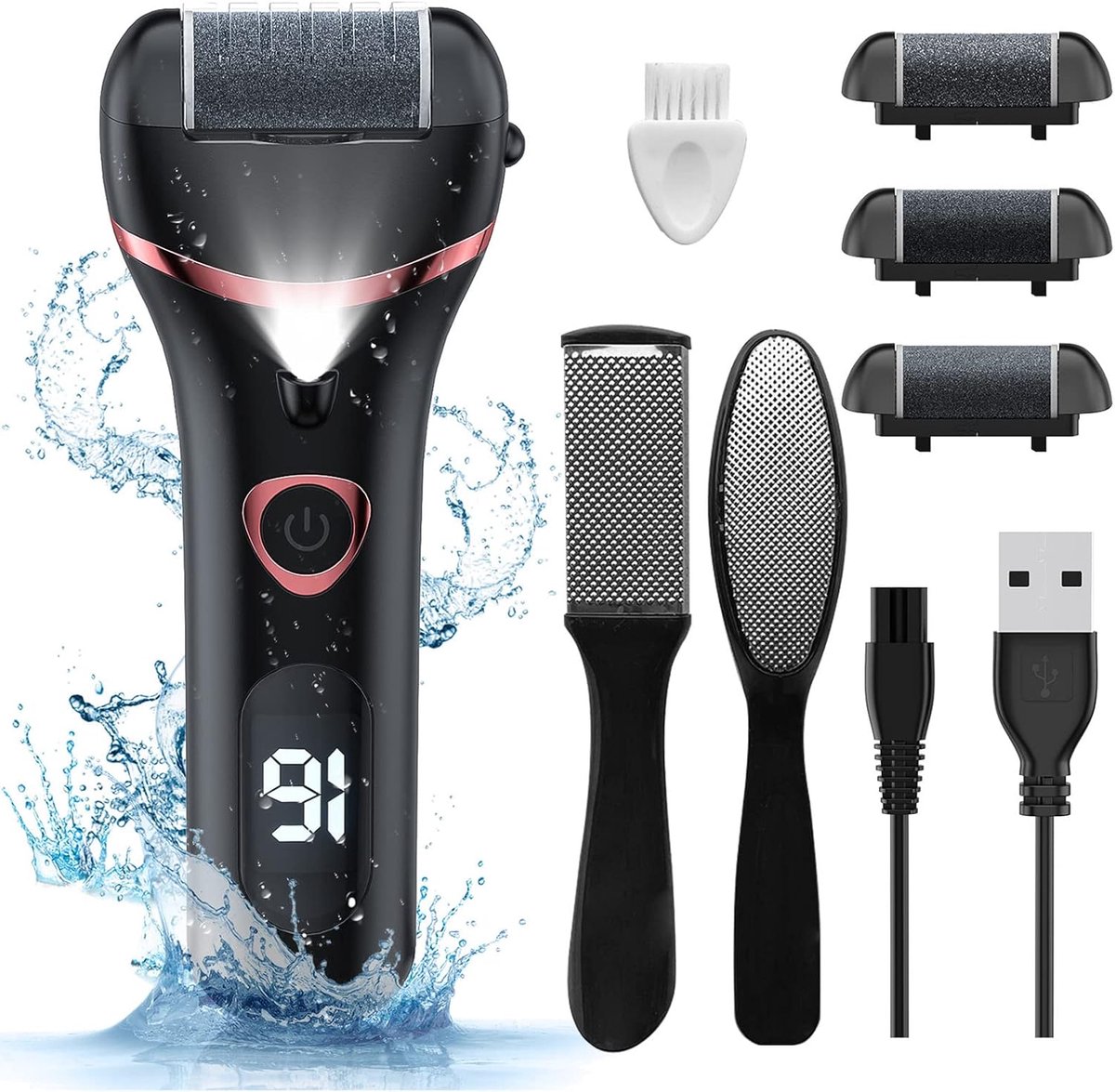 Elektrische eeltverwijderaar voor voeten - oplaadbare, draagbare elektronische voetvijl - pedicuresets - waterdichte voetscrubber - professionele pedicure-instrumenten - voetverzorging voor dode huidcellen - ideaal cadeau - 3 rollers