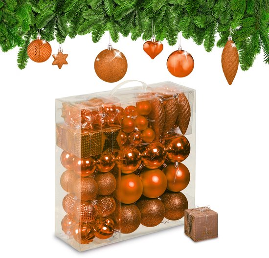 kerstballen - set van 110 - met slinger - plastic - onbreekbaar - oranje