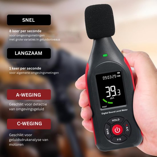 Professionele Decibelmeter - DB Meter - Geluidsmeter - Zwart | bol
