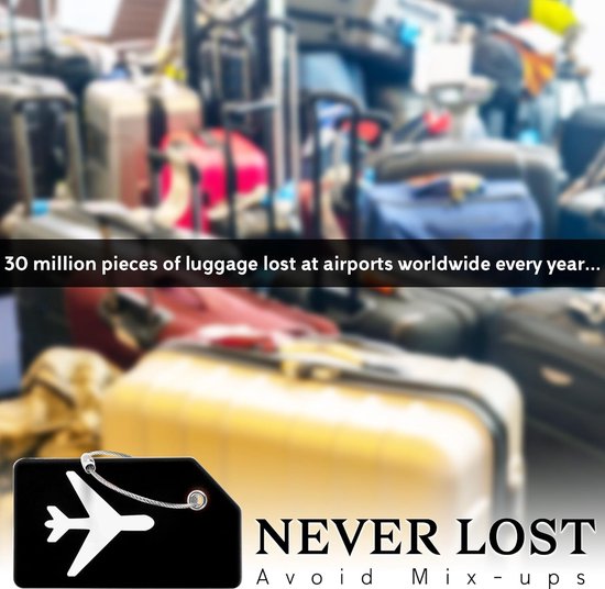 5-Pack siliconen bagagelabel voor koffers met roestvrijstalen lus, privacybescherming, reisbenodigdheden met labels - zwart